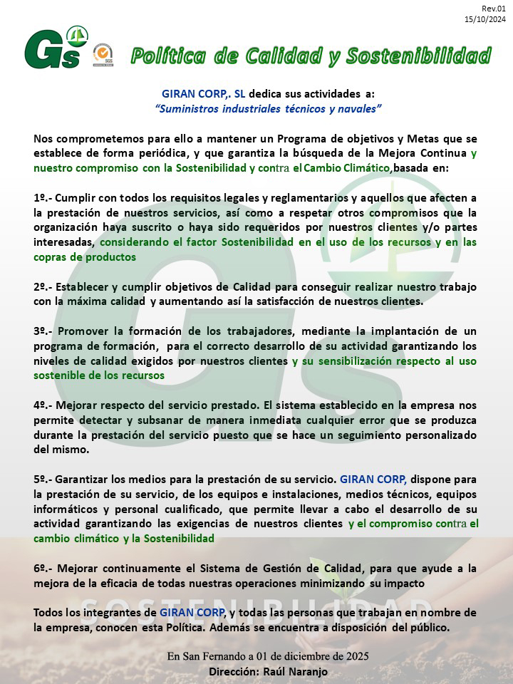 Política de Calidad y Sostenibilidad